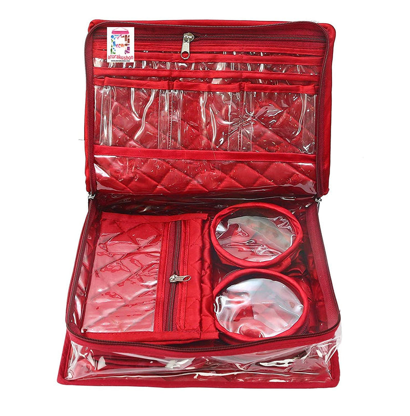 atorakushon Combo Satin Makeup Pouches Vanity Jewellery Traveling Organizer Storage Box Cosmetic carry it along anywhere easily For Women Maroon