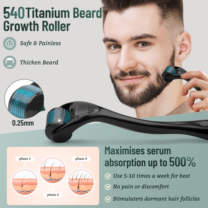 [Australia] - KHOLEZ Beard Growth Kit for Father's Day Christmas Gifts, Beard Growth Set - Beard Growth Products for Men with Beard Roller 0.25 mm, Beard Balm, Beard Scissors, Beard Growth Beard Oil, Beard Growth Beard Care Kit 