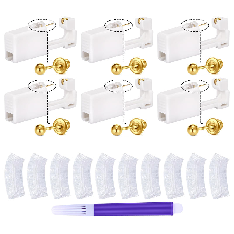 [Australia] - QWALIT 3 Pairs Ear Piercing Kit Gold Ear Piercing Gun Kit Disposable Self Piercing Earrings at Home Earring Gun Piercing kits with Earring Studs Small Ball A1-Ball -gold 