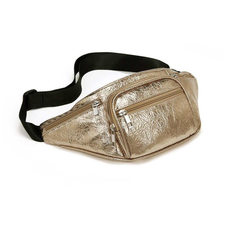 Fashion Signature Series Faux Leather 6 Pockets Fanny Pack Waist Pack (Rose Gold) New Rose Gold