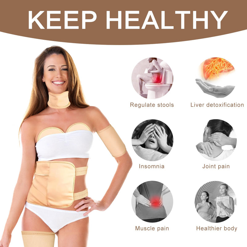 [Australia] - 6 Pcs Castor Oil Pack Wrap Organic Cotton for Liver Detox, Stomach, Belly, Neck, Breast & Entire Body, Reusable Pads Kit for Hot/Cold Compress with Adjustable Elastic Strap, Waterproof & Anti Oil Leak 
