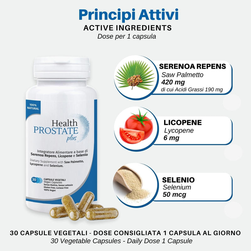 [Australia] - Health Prostate Plus - dietary supplement for prostate and urinary tract with Serenoa Repens, lycopene and selenium - pack of 30 vegetable capsules (without titanium dioxide and other dyes) 
