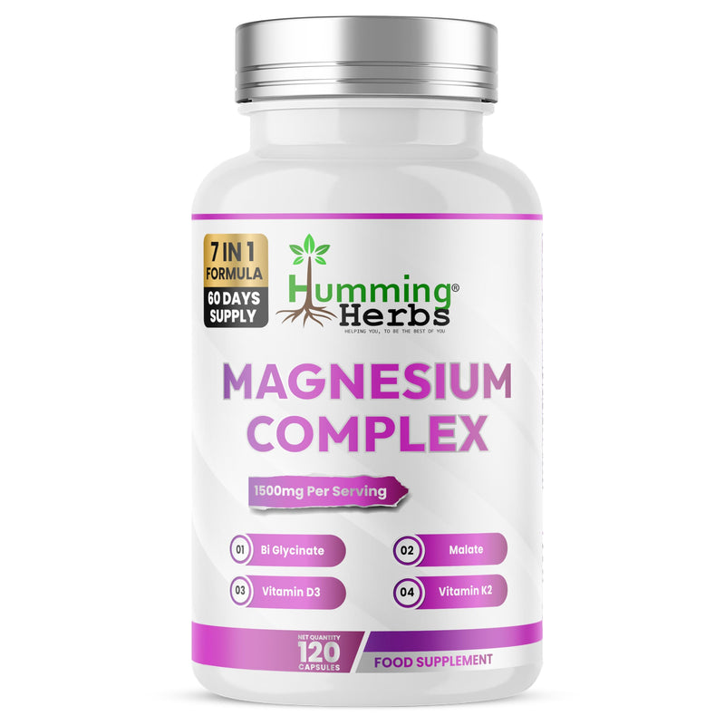 Humming Herbs Magnesium Bisglycinate & Magnesium Malate with Vitamin D3, K2 & Vitamin B6-300mg Elemental Magnesium -120 Capsules