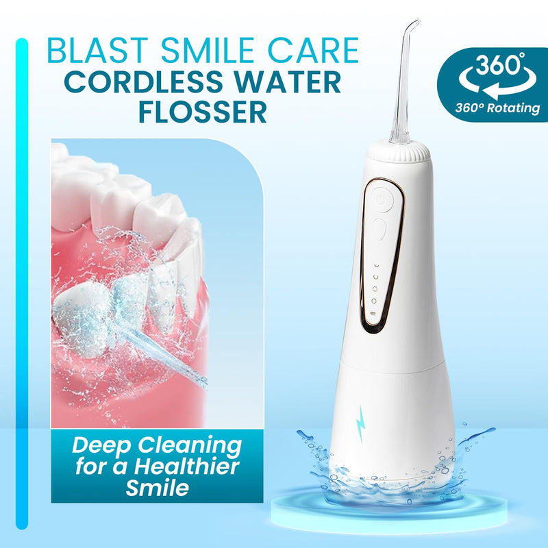 Cordless Water Flosser with 360° Rotating Tip for Easy Reach - Water Dental Flosser for Braces & Dental Care - Electric Water Flosser with USB Charger, Ideal for Travel & Everyday Use