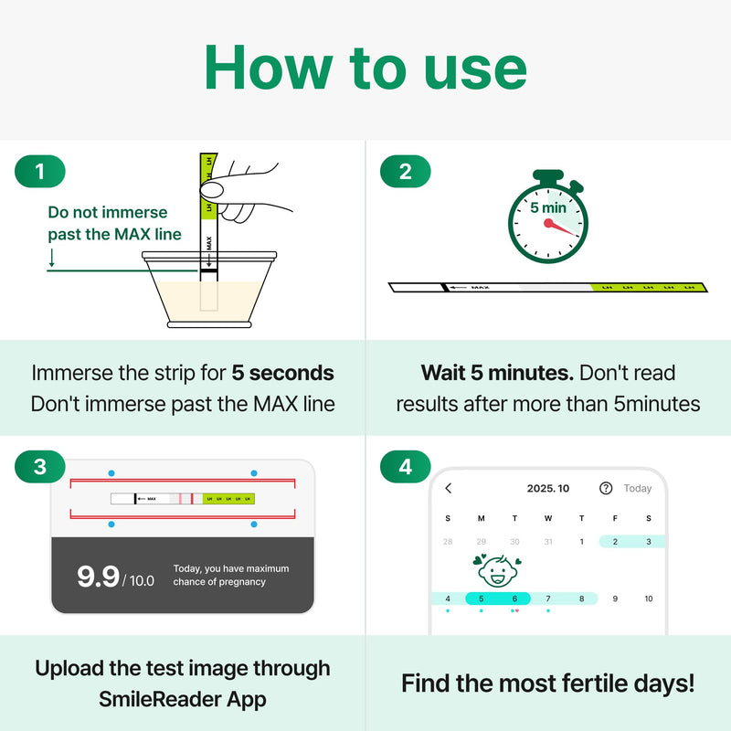 Combo Kit: 50 Ovulation + 20 Pregnancy Tests | Accurate fertility tracker with free SmileReader app. Clear & reliable OPK and 25mIU/mL HPT home urine test kit. 70 Count (Pack of 1)