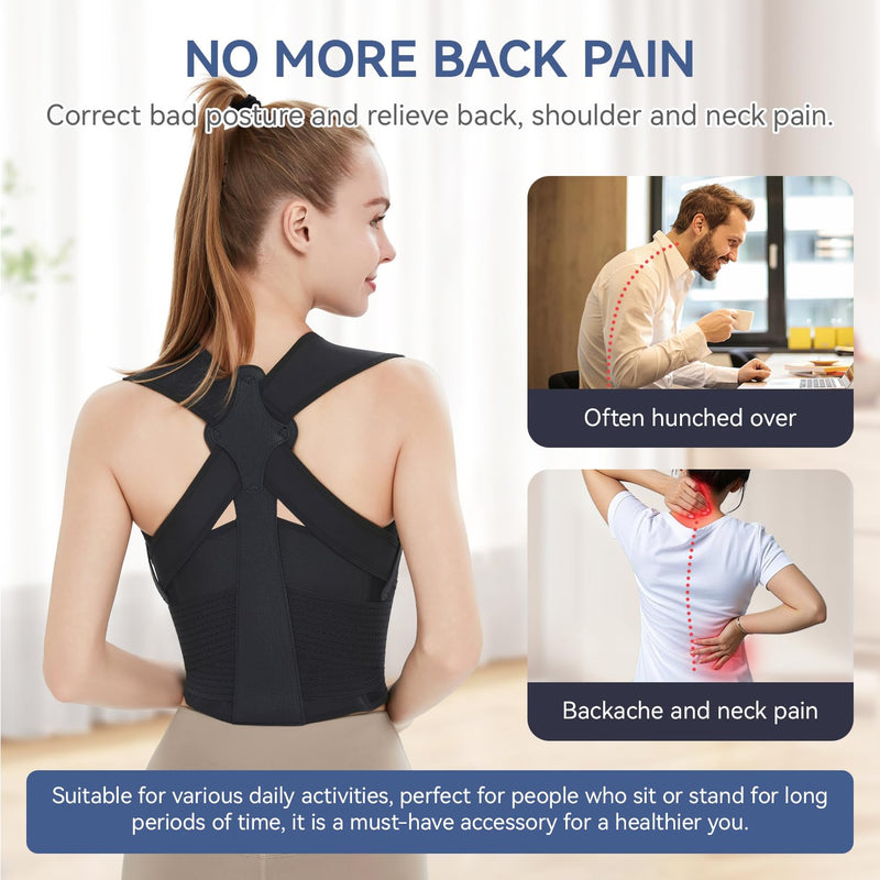 Posture Corrector for Men & Women - Adjustable Back Support Brace, Upper Pain Relief & Slouching Correction, Invisible Under Clothes(Black, Small)