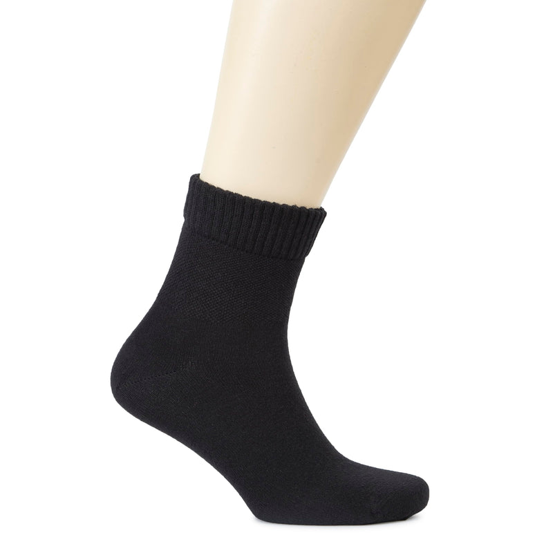 [Australia] - Hugh Ugoli Men's Cotton Diabetic Ankle Socks, Wide, Thin, Loose Fit and Stretchy, Seamless Toe & Non Binding Top, 4 Pairs 11-13 01- Black (4 Pairs) 
