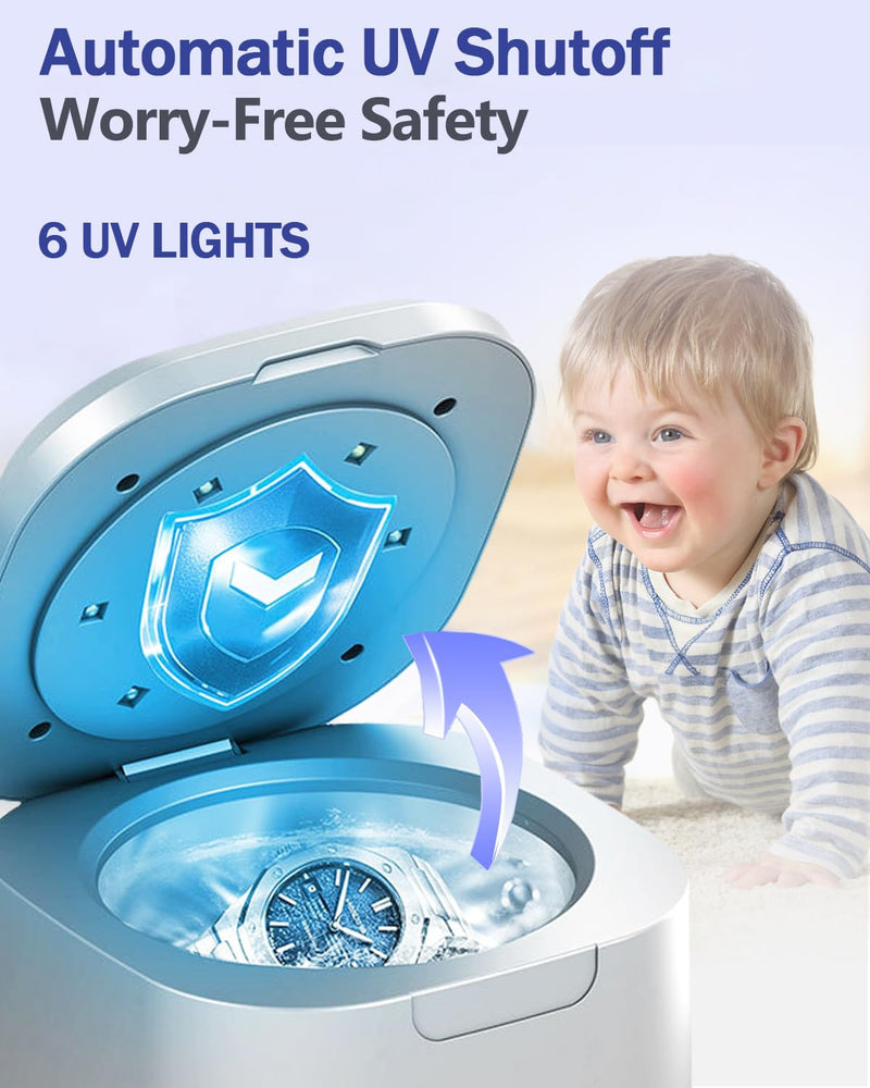 [Australia] - Ultrasonic Retainer Cleaner with UV, 300ML, 49kHz, Dental Cleaning Pod for Dentures, Aligners, Night Guards, Braces, Toothbrush Heads, Jewelry, Mouth Guard, 4 Modes with Digital Timer 