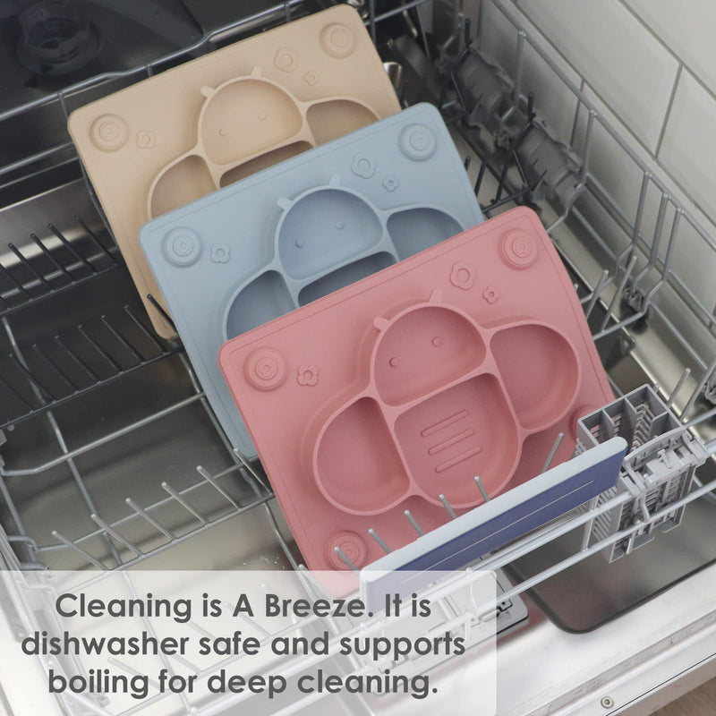 [Australia] - ROCCED Suction Plates for Baby Placemat Spoon Fork Set for Toddlers, Silicone Baby Plates with Suction Baby Dishes for Kids Plates-pale mauve Pale Mauve 