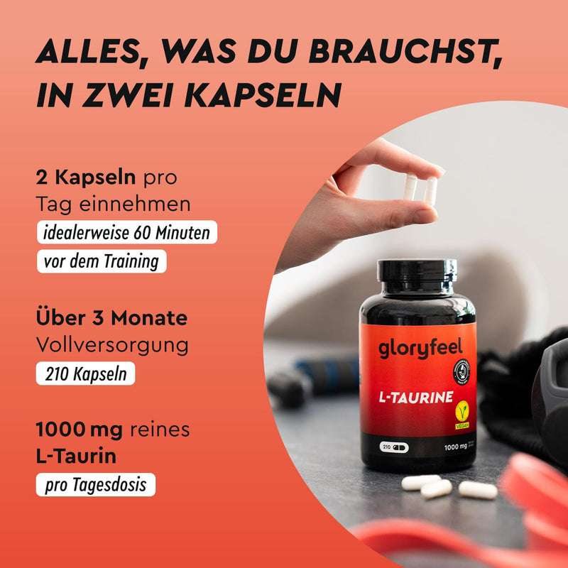 [Australia] - Taurine capsules - 1000 mg L taurine per day - 210 vegan capsules for sports and fitness (2 pieces per day) - amino acid taurine - pre workout - without caffeine - amino acid laboratory tested 