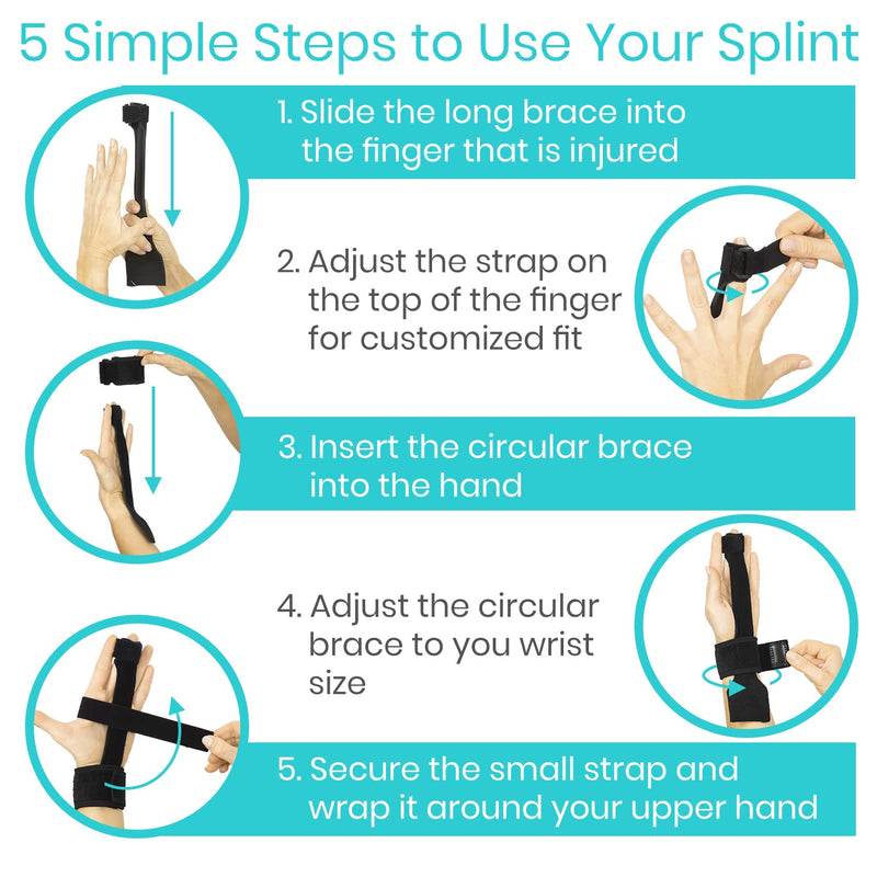 Vive Full Trigger Finger Splint - Hand and Wrist Brace Support - Adjustable Locking Straightener - Straightening Immobilizer Treatment For Sprains, Pain Relief, Arthritis, Tendonitis (Black) Black