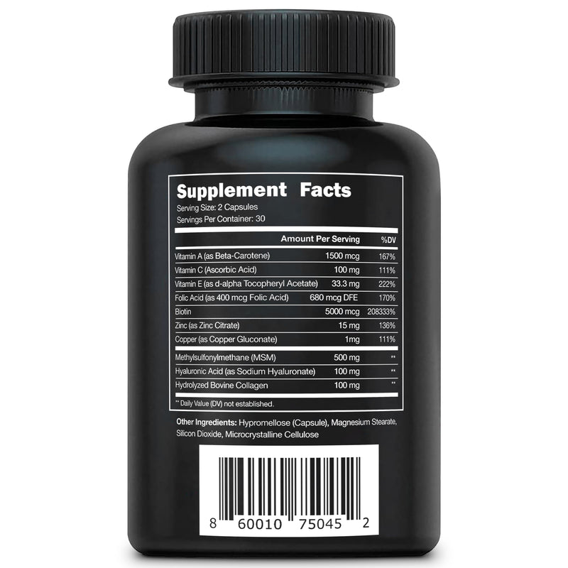 Vital Vitamins Biotin Complex with Collagen & Hyaluronic Acid | 5,000mcg Biotin, MSM & Vitamin C for Hair, Skin & Nails, Non-GMO, For Women & Men, 60 Capsules check 60 Count (Pack of 1)