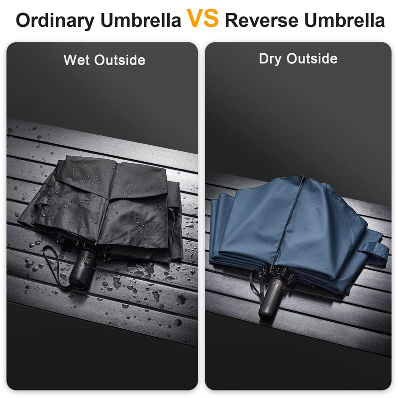 G4Free 62 Inch Large Golf Umbrella Compact Reverse Travel Umbrella (Navy Blue+Navy Blue with Reflective Stripe)