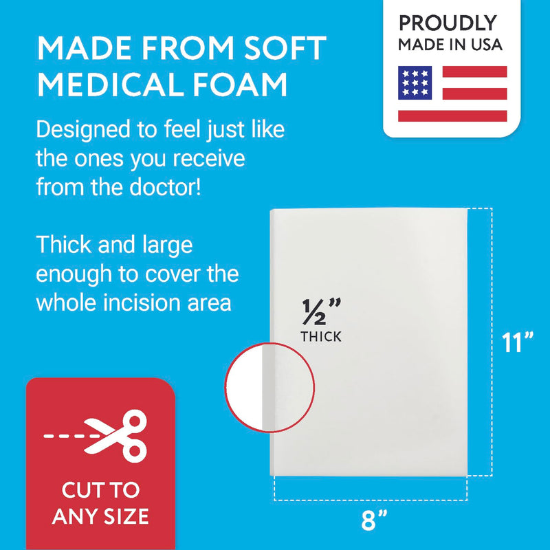 [Australia] - IMPRESA White Liposuction Foam Pads - 3 Pack - Aftercare for Liposuction, Tummy Tuck Surgery, and C-Sections - Great to Use with Post Surgery Compression Garments or Medical Corset (8 x 11 x 0.5 in) 