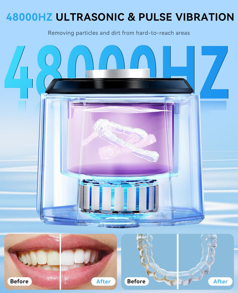 [Australia] - SUNPOW Dental Ultrasonic Retainer Cleaner Machine - 48kHz Retainer Cleaner with 5 UV Lights for Night Guards, Mouth Guards, Dentures- 220ML Dental Cleaning Pod Upgrade Design 