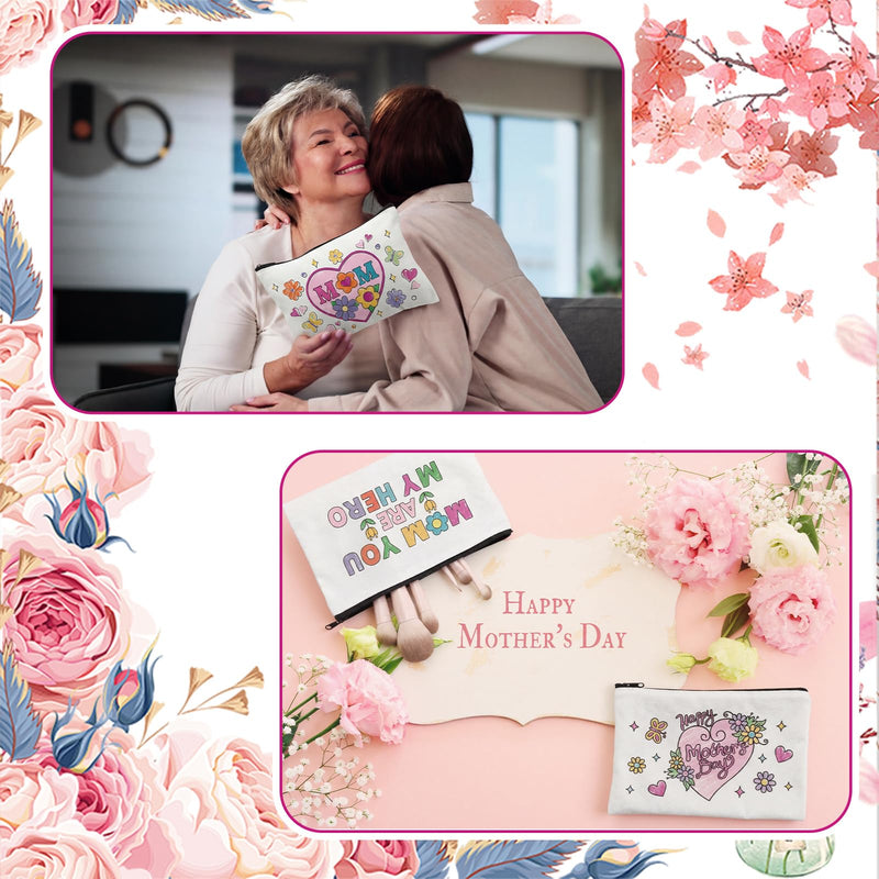 24 PCS Mother's Day Crafts Kit Women Makeup Bag Color Your Own Inspirational Quotes Canvas Cosmetic Bags DIY Make Your Own Art Project for Mom Grandma Gifts Mother's Day Travel Activities
