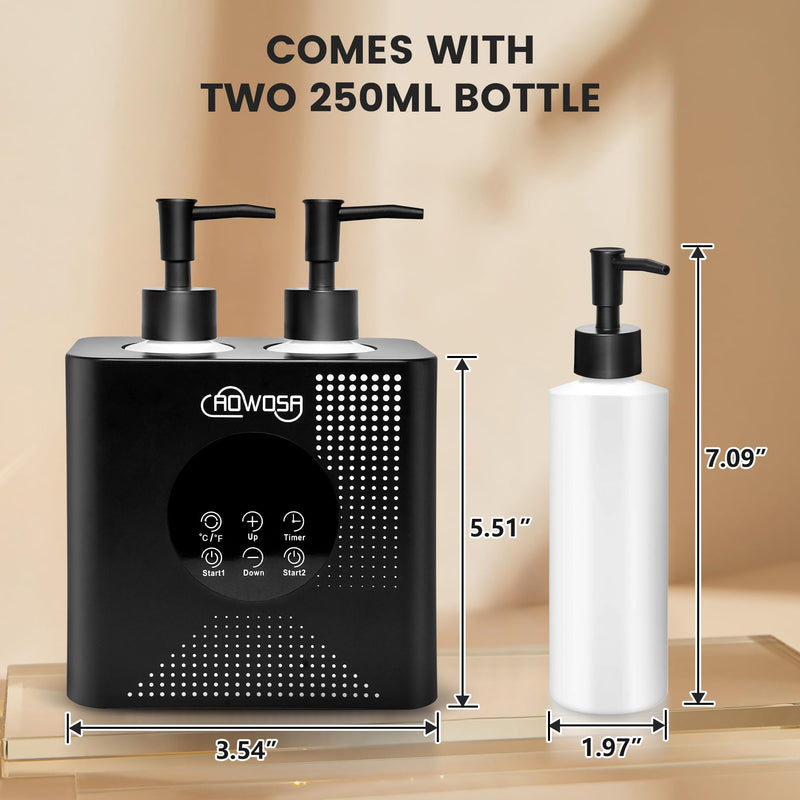 [Australia] - Massage Oil Warmer Double Bottle Professional Electric Lotion Digital Heater for SPA, Portable Oil Warmer Heated Cream for Beauty Salon Home, with ℃/℉ Switchable Display, Four Dispenser Bottle 