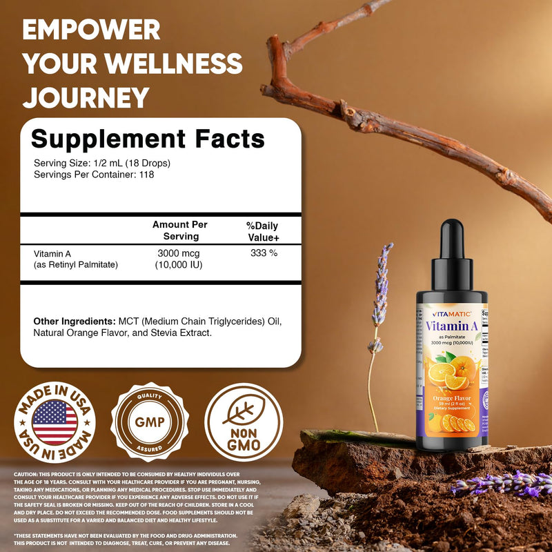 [Australia] - Vitamatic Sugar Free Vitamin A Liquid Drops 10000 IU (3000 mcg) as Retinyl Palmitate - Approximate 4 Months Supply - Immune Support, Eye Health, Skin Health - 2 FL OZ (59 ml) (2 Packs) 