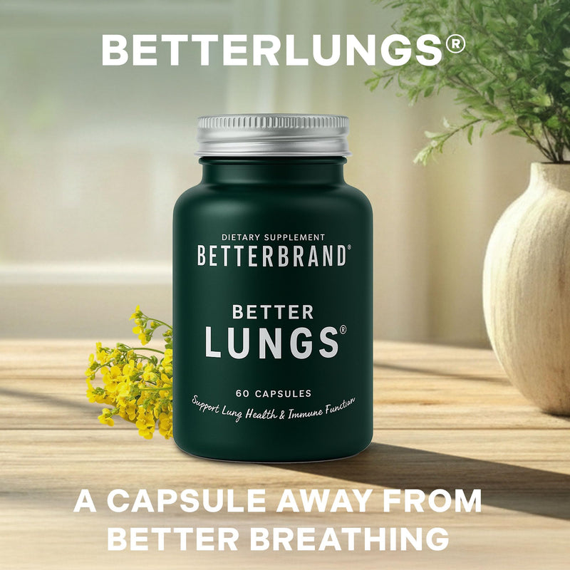 Betterbrand BetterLungs Lung Support Supplement, NAC & Mullein, 2-Pack | NAC, Mullein Leaf, Elderberry, Vitamin D, Ginseng & Reishi Mushroom, Daily Lung & Respiratory Supplement for Smokers 60 Count (Pack of 2)