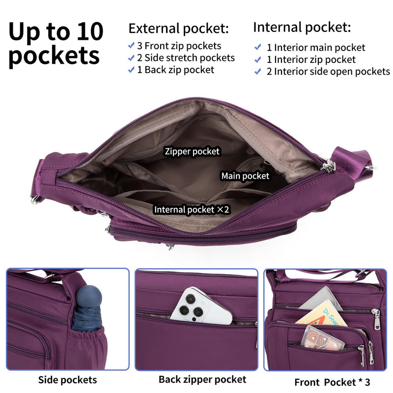 For Allegaint Airlines Personal Item Bag Foldable Travel Duffel Bag Carry-on Luggage 25L Purple&Women Shoulder Handbag Roomy Multiple Pockets Bag Ladies Crossbody Lightweight Nylon Travel Purse