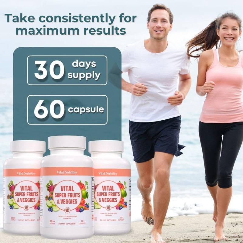 [Australia] - Vital Super Fruits & Veggies - Daily Superfood Capsules for Adults - Fruit and Veggies Supplement to Boost Immunity & Energy - 2-in-1 Formula for Overall Wellness - Fruit and Vegetable Capsules 60 Count (Pack of 1) 