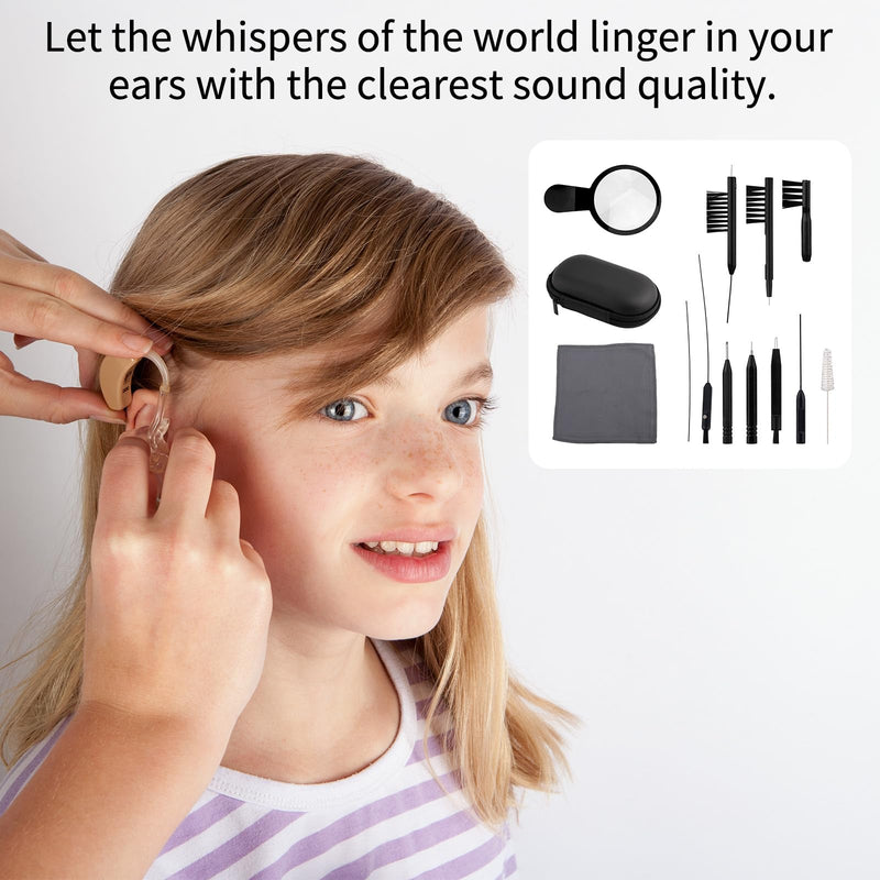 13pcs Hearing Aid Cleaning Kit, Include Brushes Magnifier Ventilation Rod Cloth Case and More, Hearing Aid Accessories for Headset Earbuds Earphones
