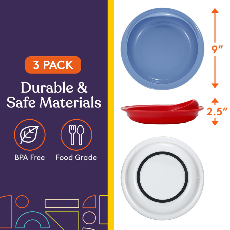 [Australia] - Special Supplies Adaptive Spill-Proof Scoop Plates- Dishes with Wall for Disabled, Elderly Adults with Special Needs from Parkinson's, Dementia, Tremors- 3 Pack (White, Blue, Red) 
