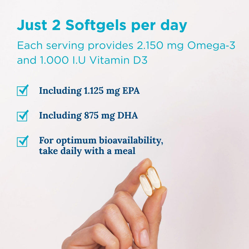 Nordic Naturals Ultimate Omega 3 2X, 2150mg Omega-3 Capsules High Strength Fish Oil Supplements with EPA and DHA and Vitamin D3, 60 Softgels, Lemon Flavour, Soy Free, Gluten Free