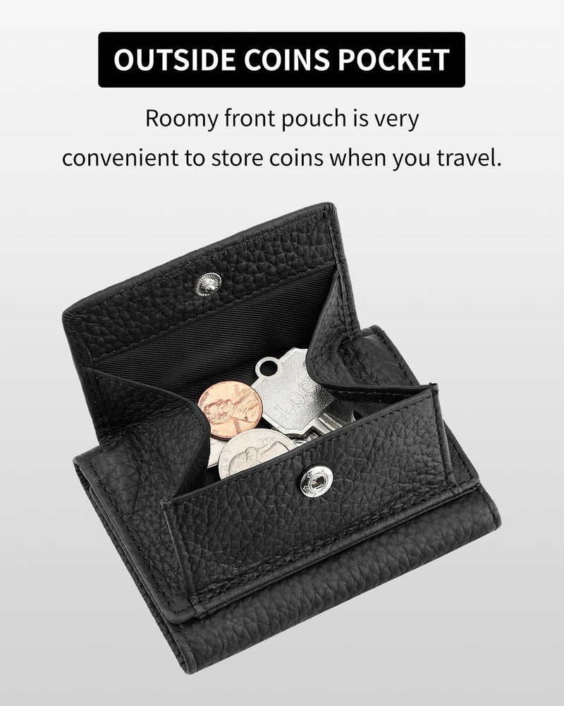 Karmiir RFID Blocking Small Leathear Coin Wallet & RFID Blocking Leather Passport Wallet, Black(Same material)
