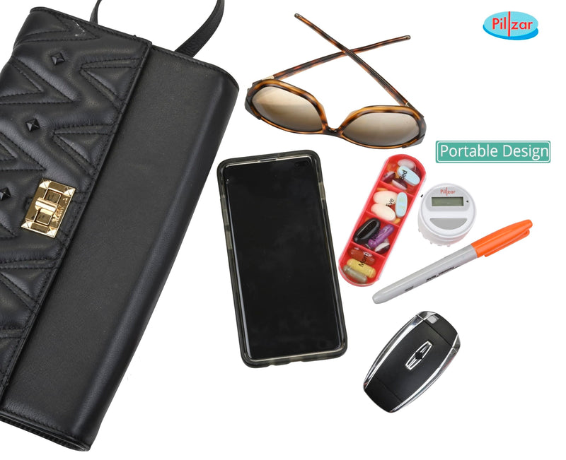 7 Day Pill Box Organizer, Hard Case with Embedded Magnet, 7 Stackable Trays, Perfect for Travel and Home Use.