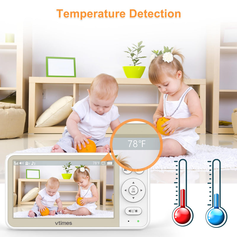 [Australia] - 5'' Video Baby Monitor No WiFi with 32-Hour Battery, 2-Way Talk Baby Camera Monitor VOX Pan-Tilt-Zoom Night Vision Temperature Display Alarm 8 Lullabies and 1000ft 