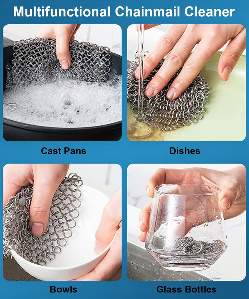 [Australia] - Cast Iron Cleaner, 7 Inch 316L Stainless Steel Chainmail Scrubber for Cast Iron Pan Skillet Dutch Dishes Seasoning Protection Cookware Accessories 