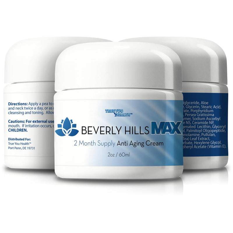 Beverly Hills Max Cream - 2 Month Supply - Anti Aging Cream with Vitamin C, E, & A - Lift & Firm with Anti Wrinkle Moisturizer Formula - Support Skin Stem Cell Longevity - Anti Aging Collagen Cream