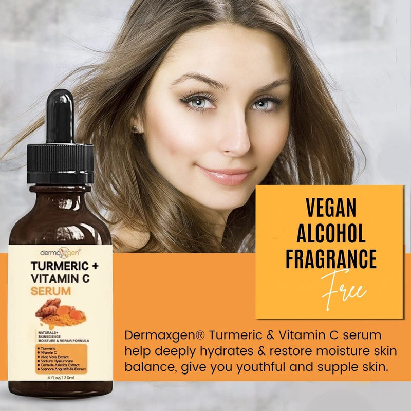 Turmeric Serum for Face + Glow-Boosting Vitamin C Serum –Organic Moisturizer for Acne, Dark Spots & Clear Skin– Boosts Hydration for Dry & Tired Skin – Anti-Aging Formula for Glowing Skin, 4 FL OZ 4 Fl Oz (Pack of 1)