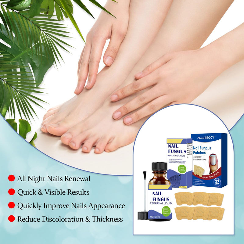 At-Home Intensive Fungal Nail Treatment Kit – 30mL Solution + 32 Renewal Patches, Targets Thickened, Yellowed, Damaged Nails, Precision Applicator for Easy Use on Toenails & Fingernails