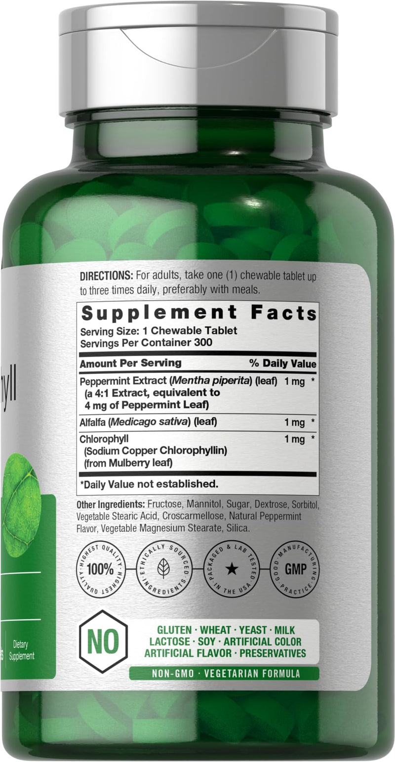 [Australia] - Horb√§ach Chlorophyll Pills | 300 Chewable Tablets | Natural Peppermint Flavor | Vegan, Non-GMO & Gluten Free Supplement 