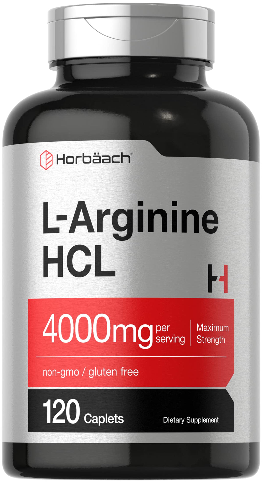 Horbäach L-Arginine 4000mg | 120 Caplets | Maximum Strength Nitric Oxide Precursor | Vegetarian, Non-GMO, Gluten Free Supplement 120 Count (Pack of 1)