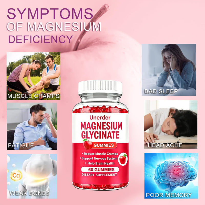 Magnesium Glycinate Gummies - 400mg High Absorption Formula for Sleep, Stress Relief & Muscle Health - Apple Flavor, 30 Days Supply for Adults,Non-GMO