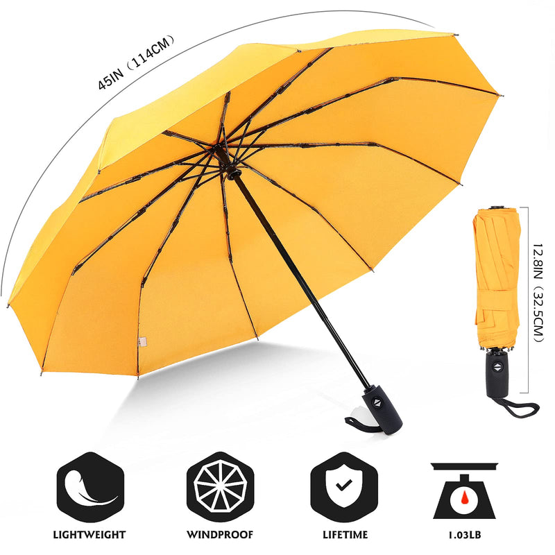 ZOMAKE Travel Umbrella Compact - 10 Ribs Portable Collapsible Umbrellas for Rain Windproof - Paraguas Automatic Small Folding Umbrella Lightweight Packable Umbrella for Women Men-Black&Yellow