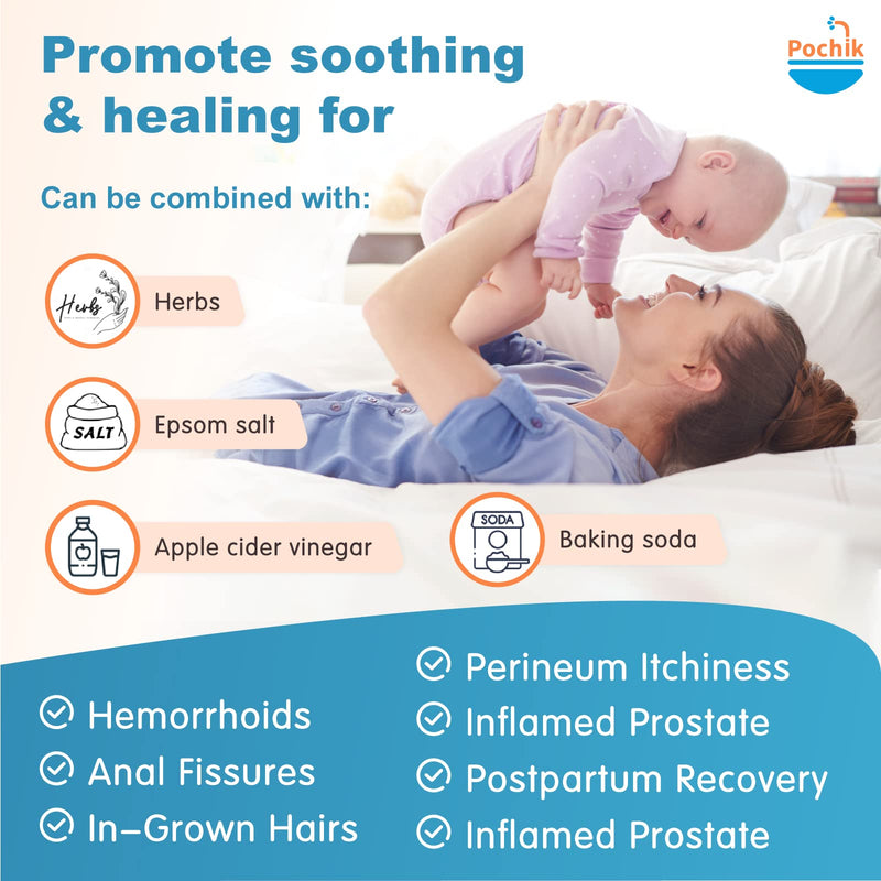 [Australia] - Sitz Bath, Sitz Bath for Hemorrhoids, Sitz Bath for Toilet Seat, Postpartum Care, Sits Bath Kit for Women, Collapsible, Flusher Hose, Drain Holes, Wider Seating Area, Deeper Bowl Blue + Flusher 