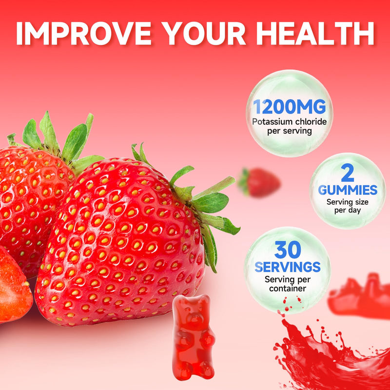 [Australia] - 2 Pack Potassium Gummies for Adults, Potassium Chloride Gummies 1200mg Support Leg Cramps & Electrolyte Balance, Strawberry Flavor 120 Count 120 Count (Pack of 1) 
