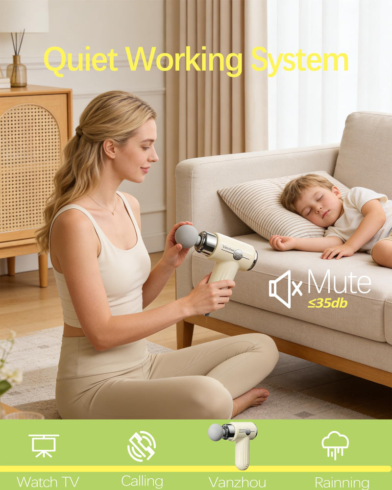 Mini Massage Gun Deep Tissue, Portable Handheld Massage Gun for Muscle Recovery, Quiet Percussion Massager with 9 Heads, Lightweight USB-C Rechargeable Massage Gun for Travel, Gym & Office Beige