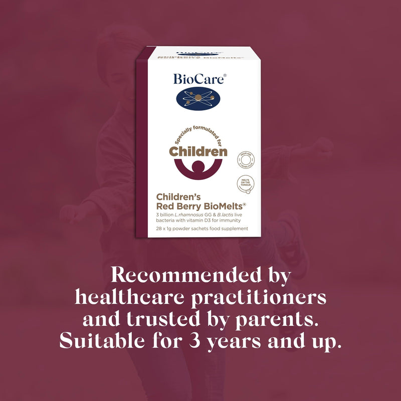 BioCare Children's Red Berry BioMelts - Live Bacteria & Vitamin D3 for Immune Support - 28 Sachets