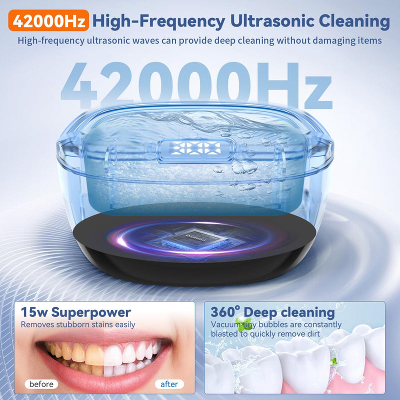 [Australia] - Ultrasonic Retainer Cleaner Machine, 42kHz Portable Ultrasonic Dentures Cleaner, 130ML Ultrasonic Jewelry Cleaner for Dental Retainer, Mouth Guard, Watch, Ring, Diamond -Home or Travel Use Black 