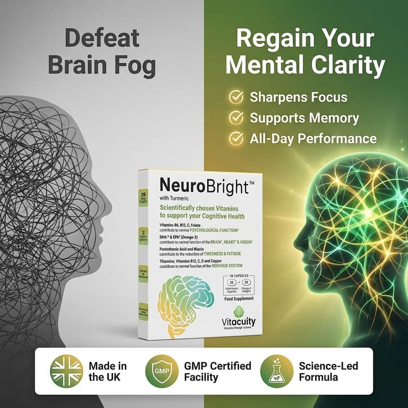 NeuroBright with Turmeric – Brain Supplement : Strong Omega-3 Softgel + High Dose B-Complex, C, D & E Multivitamin with Zinc and Copper All for Memory and Focus -56 caps