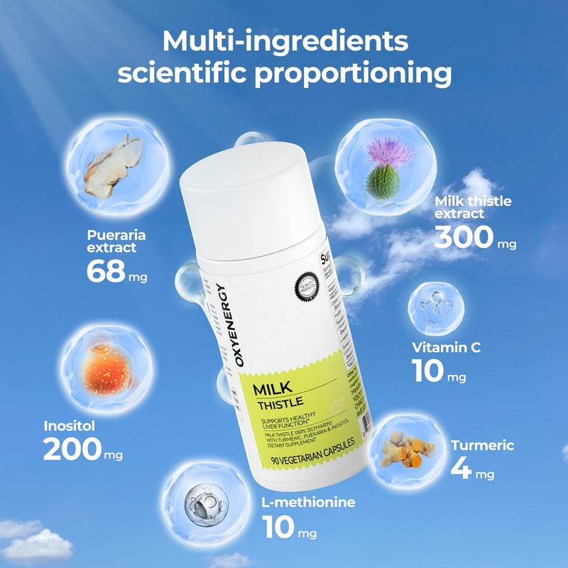 [Australia] - OxyEnergy Silymarin Milk Thistle 300mg Extract with Vitamin C, Inositol & Pueraria, Liver Detox & Repair Support, Antioxidant Support, 90 Vegetarian Capsules 1 