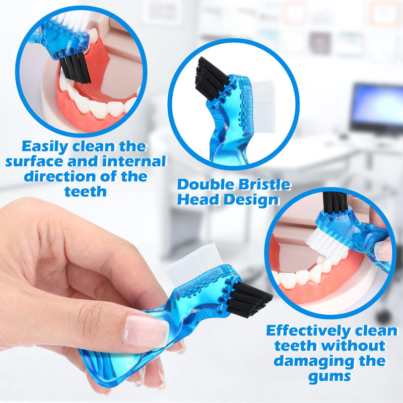 [Australia] - Tioncy 10 Pcs Small Portable Denture Brushes Double Sided Mini Denture Cleaning Toothbrush for False Teeth with Multi-layered Bristles and Blue Handle for False Teeth Hygiene Cleaning Care 