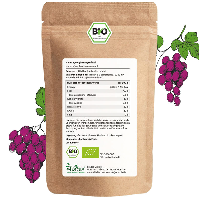 [Australia] - Organic Grape Seed Flour OPC 1kg Grape Seed Extract Powder Premium Raw Food Quality | Grape seeds from the EU | DE-ÖKO-007 1 kg (pack of 1) 