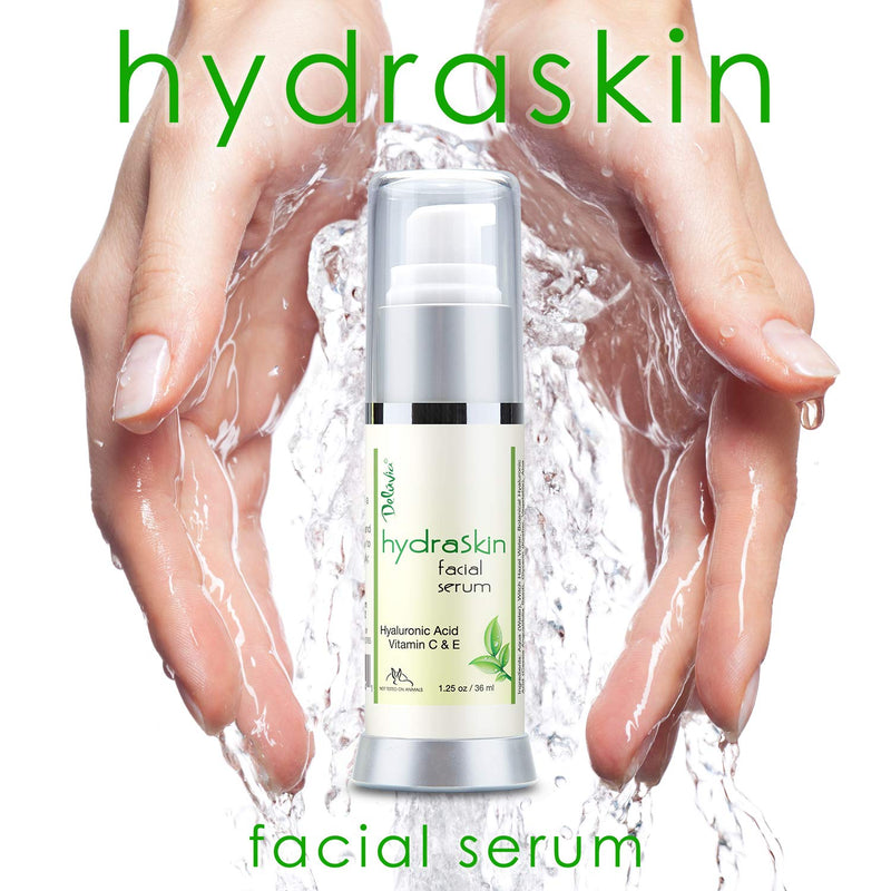Deluvia Vitamin C Serum for Face, Hyaluronic Acid Facial Serum, Hydrating Serum with Moisturizing Vitamin E & Organic Aloe Vera for Sensitive and Dry Skin