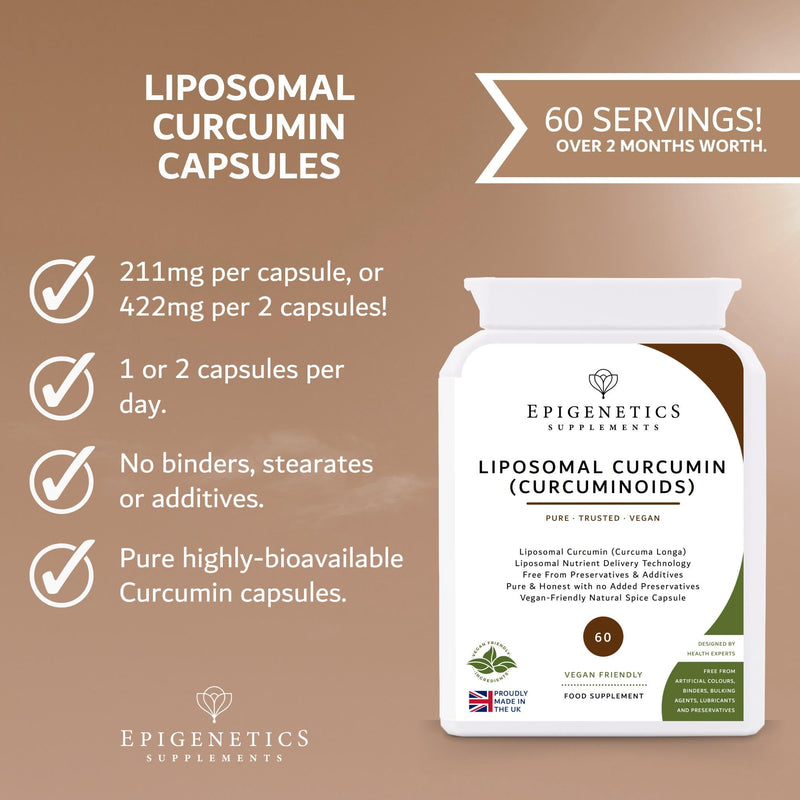 Liposomal Curcumin | High Strength 400mg per 2 Capsules. 60 Capsules, Vegan Friendly, Made in the UK by Epigenetics Supplements